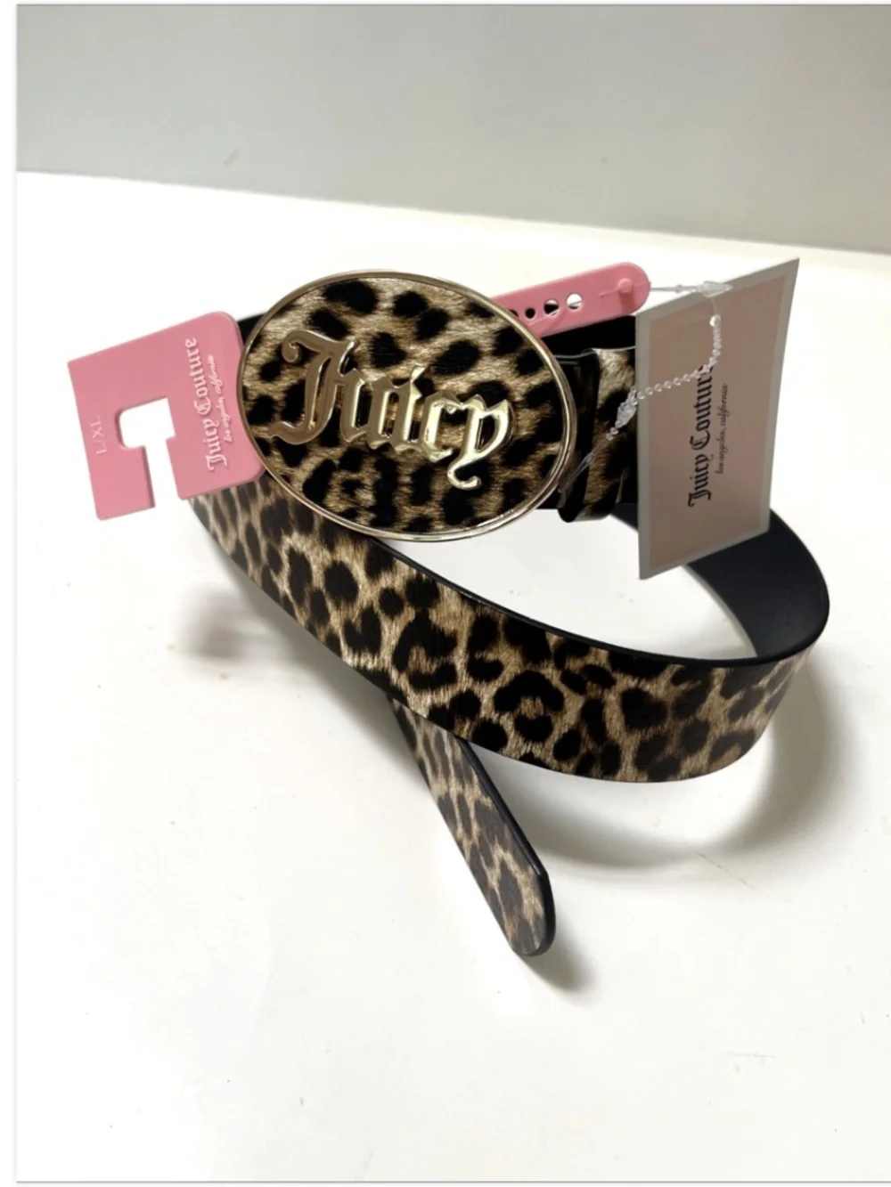 Juicy Couture Leopard Print Belt Gold Logo Buckle L/XL 45